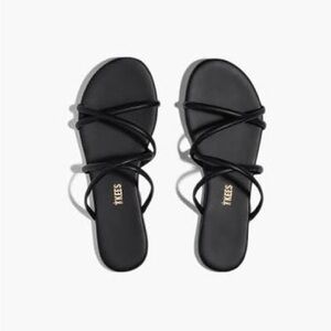TKEES Women's Black leather strappy Sloane Sandals 8
